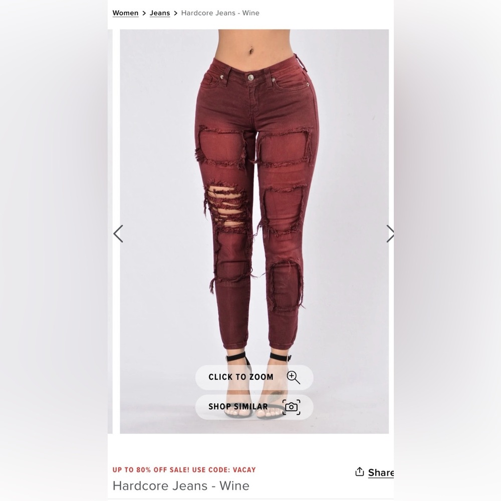 Fashion Nova Burgundy Distressed Jeans